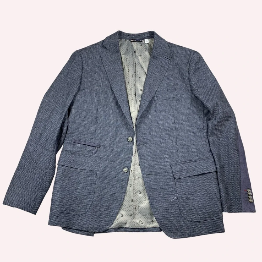 Robert Graham Downhill Sport Coat Mens 44 Wool Cashmere Zip Bib Suede Patch